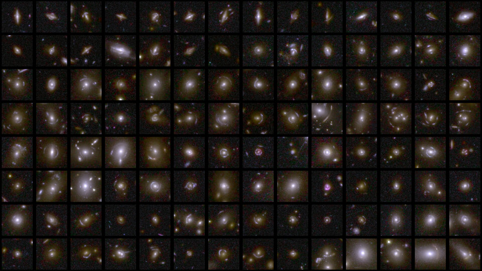 Výběr 114 (z 500) nasnímaných silných gravitačních čoček.