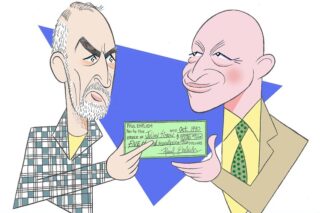 Sázka mezi Ehrlichem (vlevo) a Simonem (vpravo) se dostala dokonce i do karikatur.