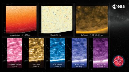 Koláž z přístrojů sondy Soler Orbiter, kde je zachycen jižní polární oblast Slunce