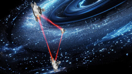 Vizualizace observatoře LISA. 