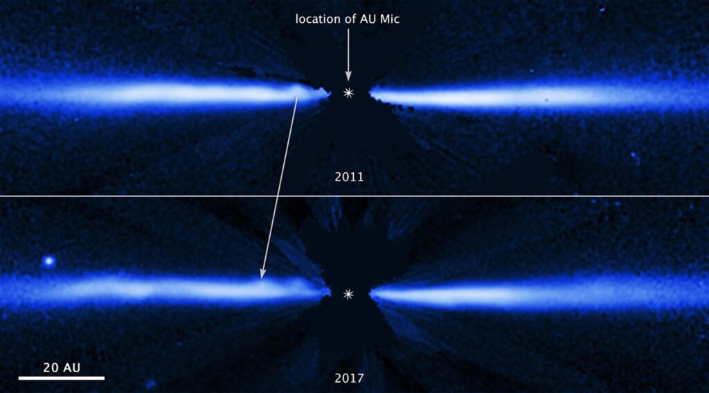 Disk u AU Microscopii na snímku Hubbleova teleskopu