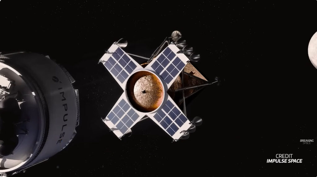 Lunární lander od firmy Impulse Space se odpojuje od kick-stage Helios.