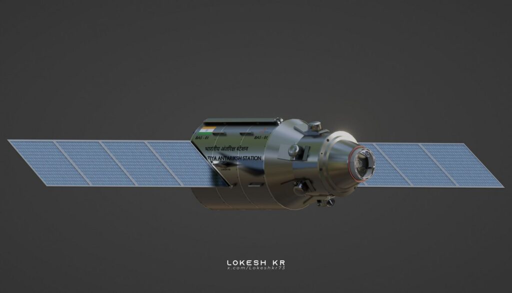 Vizualizace prvního modulu BAS-01 indické kosmické stanice