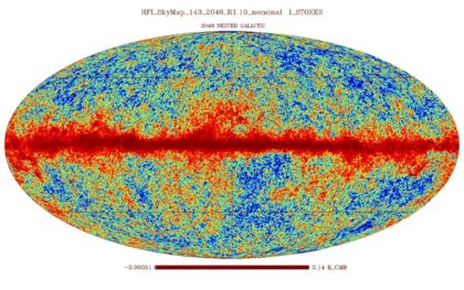 Také na datech sondy Planck pás Mléčné dráhy vidíme. 