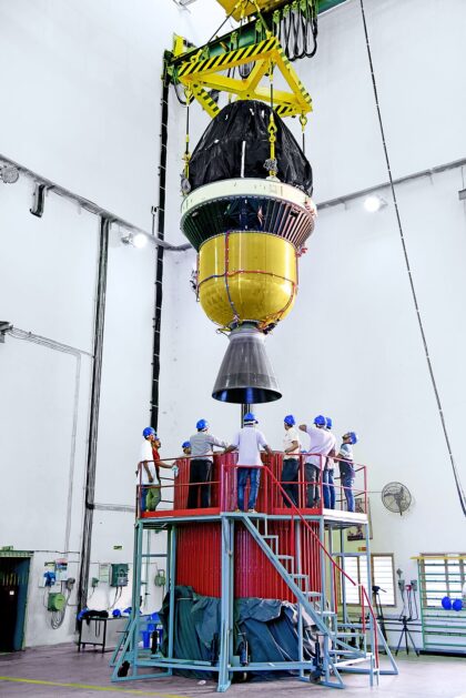 Třetí (PS3) a čtvrtý stupeň (PS4) rakety PSLV z mise C45 uskutečněné v roce 2019. Foto: ISRO 