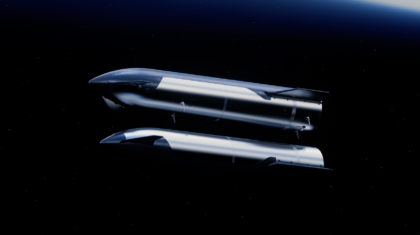 Vizualizace dokování Starship tankeru s druhou lodí