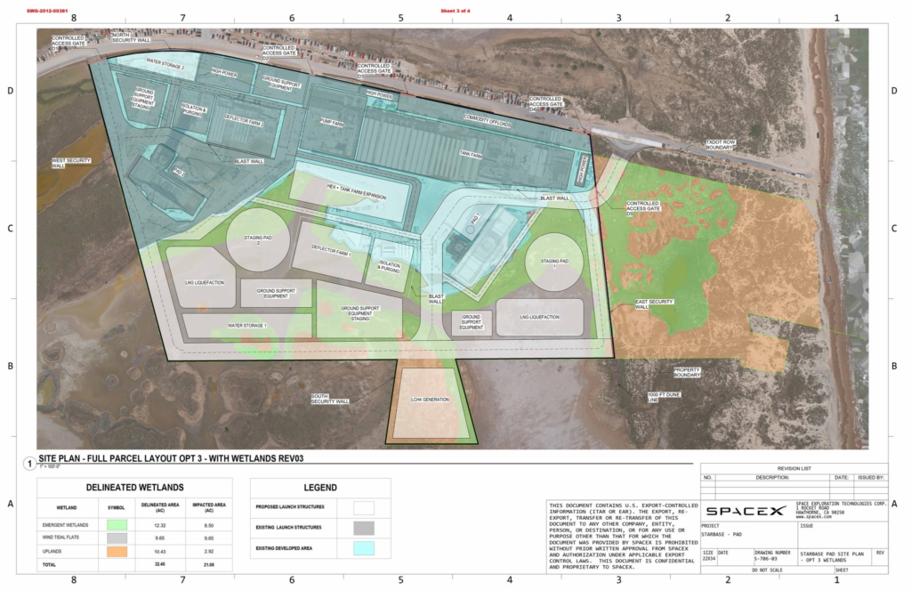 Mapa plánované expanze startovního komplexu Starbase
