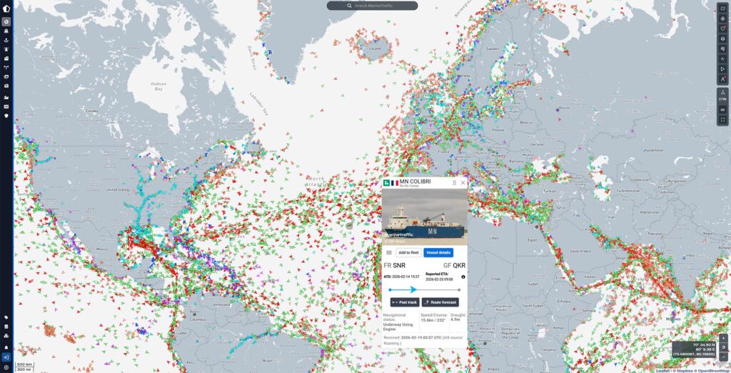 Pozice lodi MN Colibri se sondou Smile.
