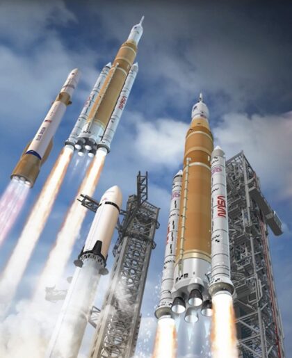 Ilustrační obrázek, který byl zveřejněn v minulém týdnu a váže se ke změnám v programu Artemis. Zde už je raketa SLS osazena stupněm Centuar V.