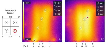 Infračervené snímky opravného procesu projektu Cassandra během zkoušky zahřívání.
