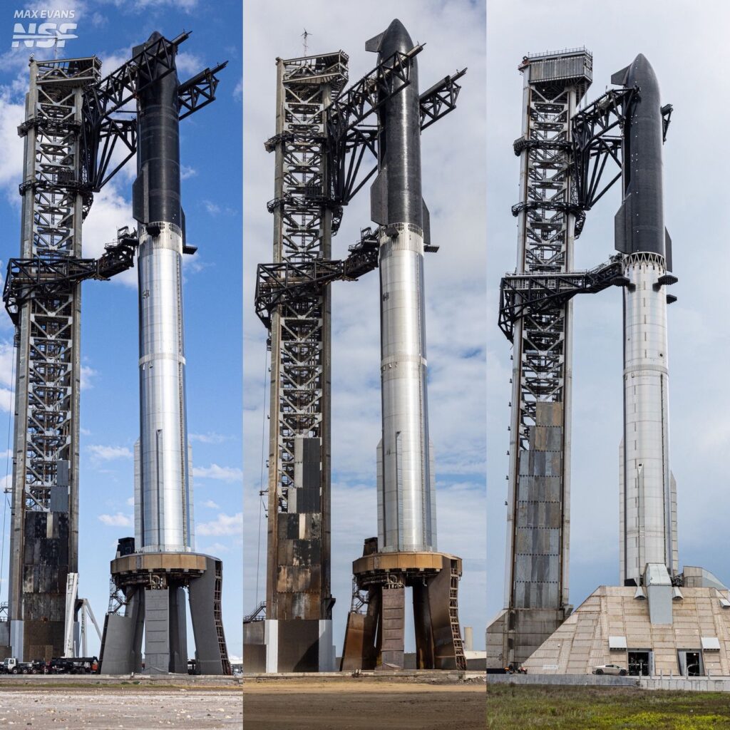 Tři vývojové verze Super Heavy Starship. Při misi IFT-12 bude poprvé použita třetí vývojová verze.