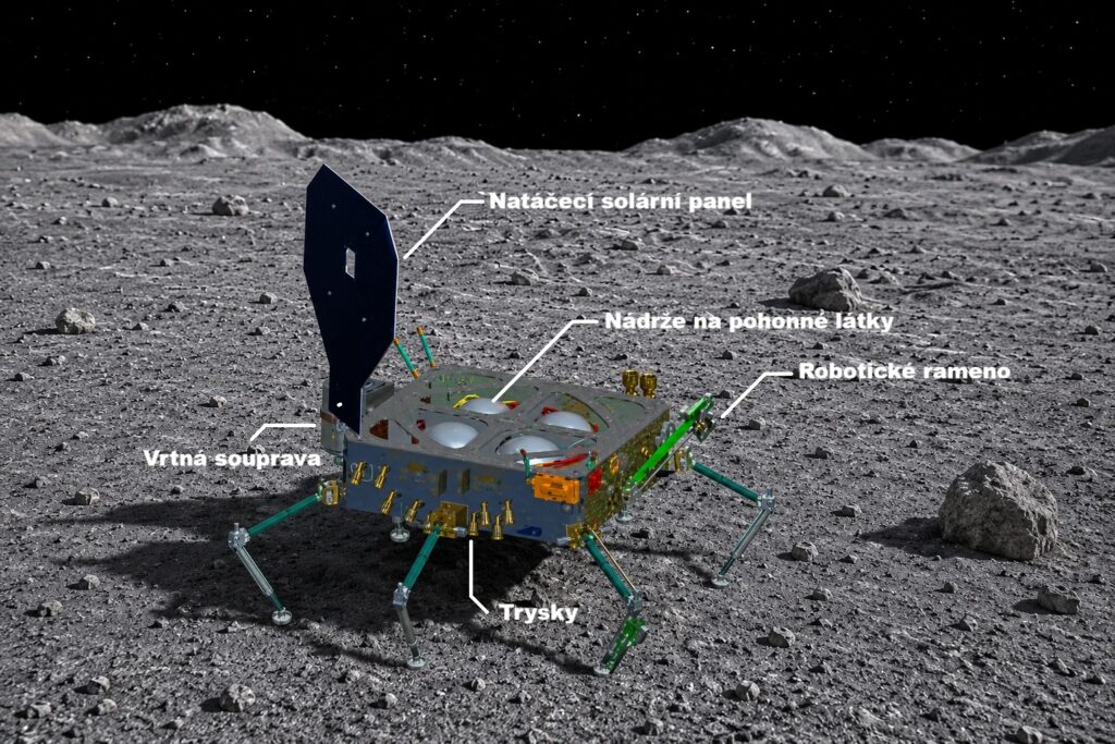 Skokan bude schopen letů a opakovaných přistání i pohybu v terénu pomoci robotických nohou. Zdroj: CNSA, úprava Karel Zvoník 