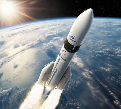 Vizualizace rakety Ariane 6 s druhým stupněm z kompozitních materiálů
