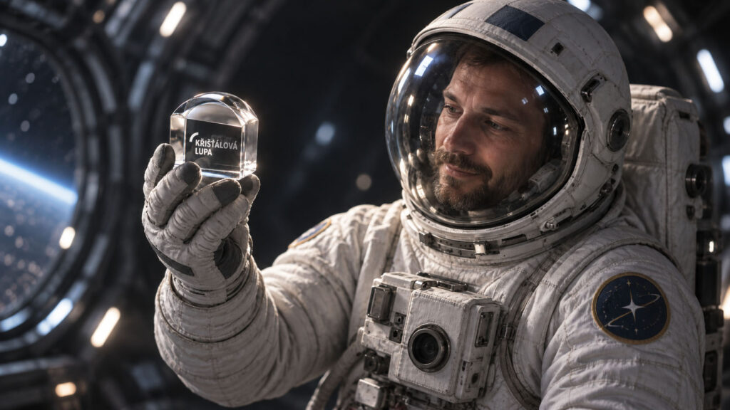 Takhle si umělá inteligence představuje astronauta, který si prohlíží Křišťálovou lupu. Sluší mu, co říkáte?