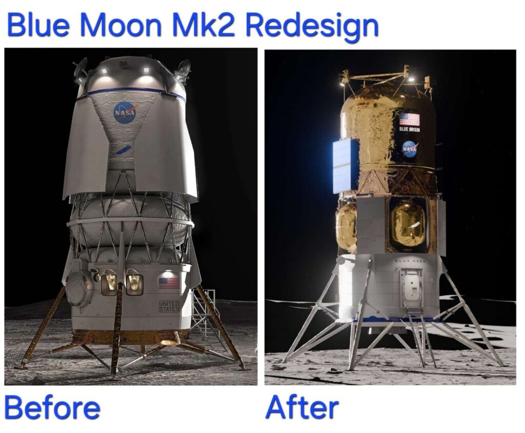 Porovnání původní a přepracované verze lunárního landeru Blue Moon Mark 2