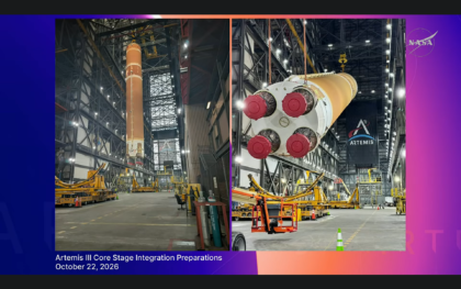 Centrální stupeň rakety SLS pro Artemis III, 22. října 2026